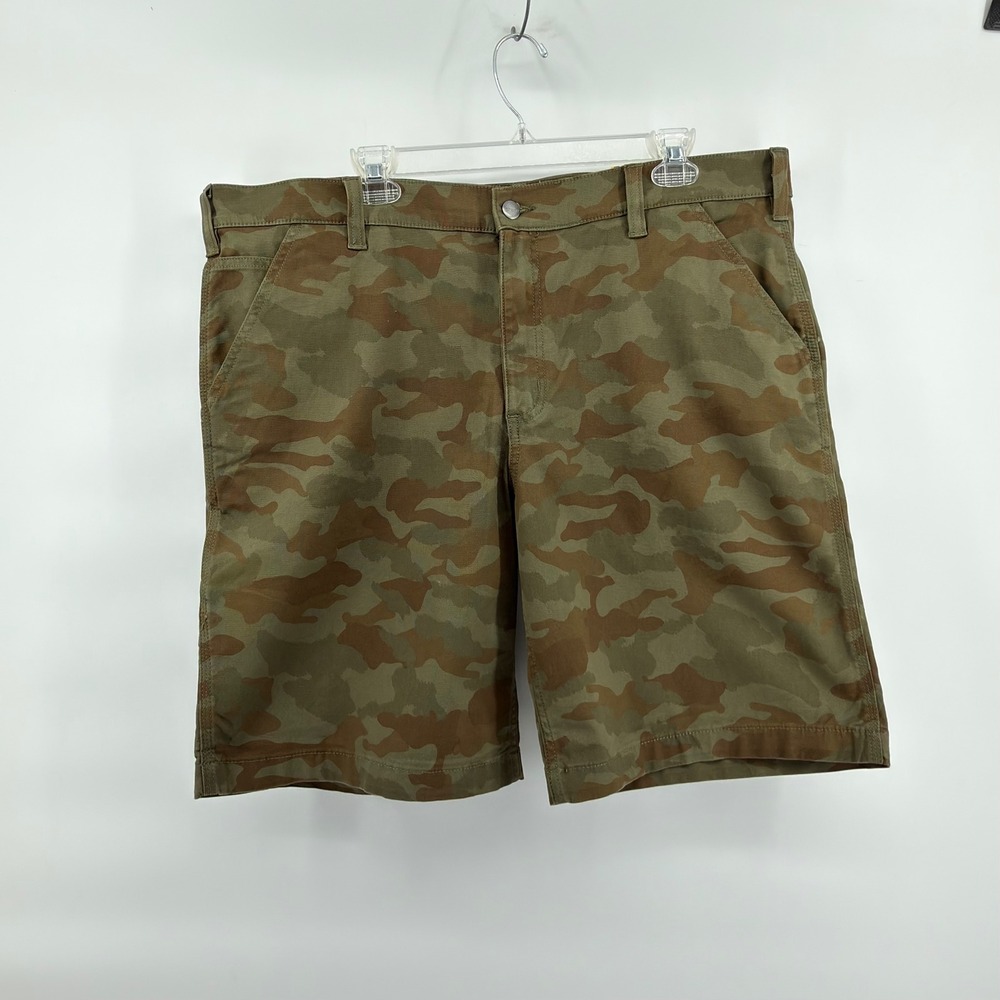 Carhartt Rigby Dungaree Short Mens Size 40 Green Brown Camo Rugged Flex